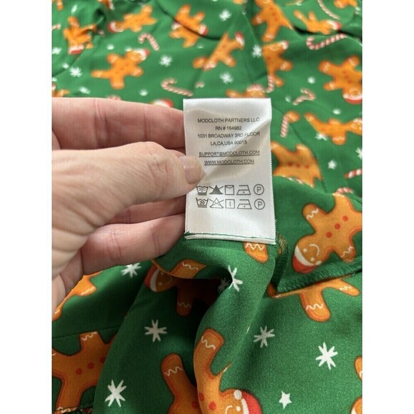 ModCloth Dress Green Brown Gingerbread Print 6 Peter Pan Collar Tags Still On - Picture 15 of 16